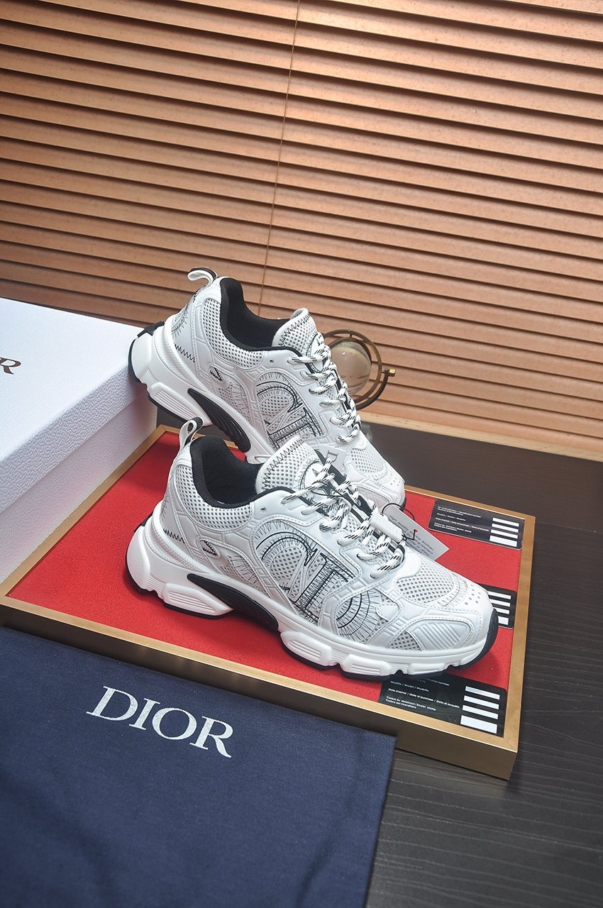 Dior Silver, White & Black Low-Top Sneakers — front