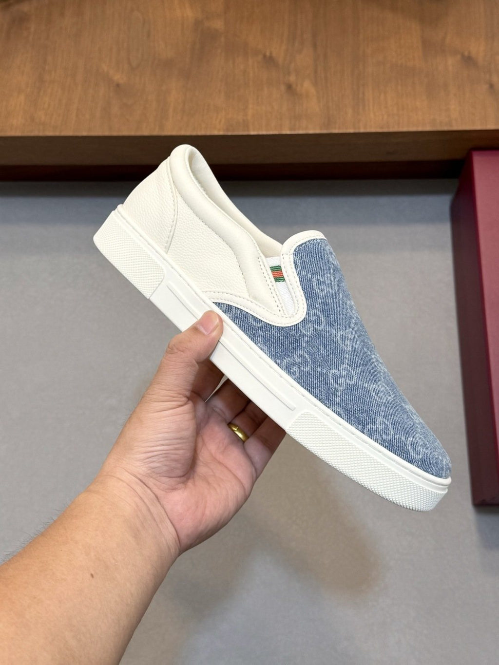Gucci Blue Patterned Slip-On Sneakers — model