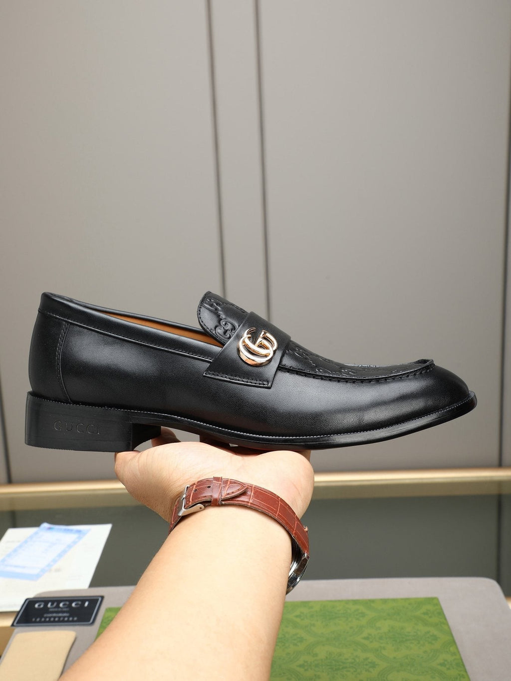 Gucci Black Logo Hardware Loafers — front