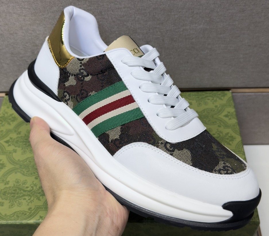 Gucci Black and Gray Stripe Sneakers — front
