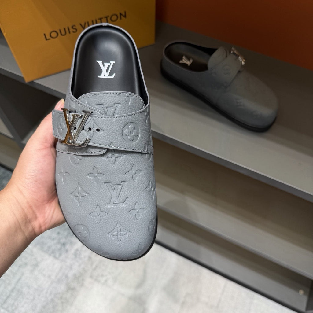 Louis Vuitton Monogram Buckle Slide Sandals — front