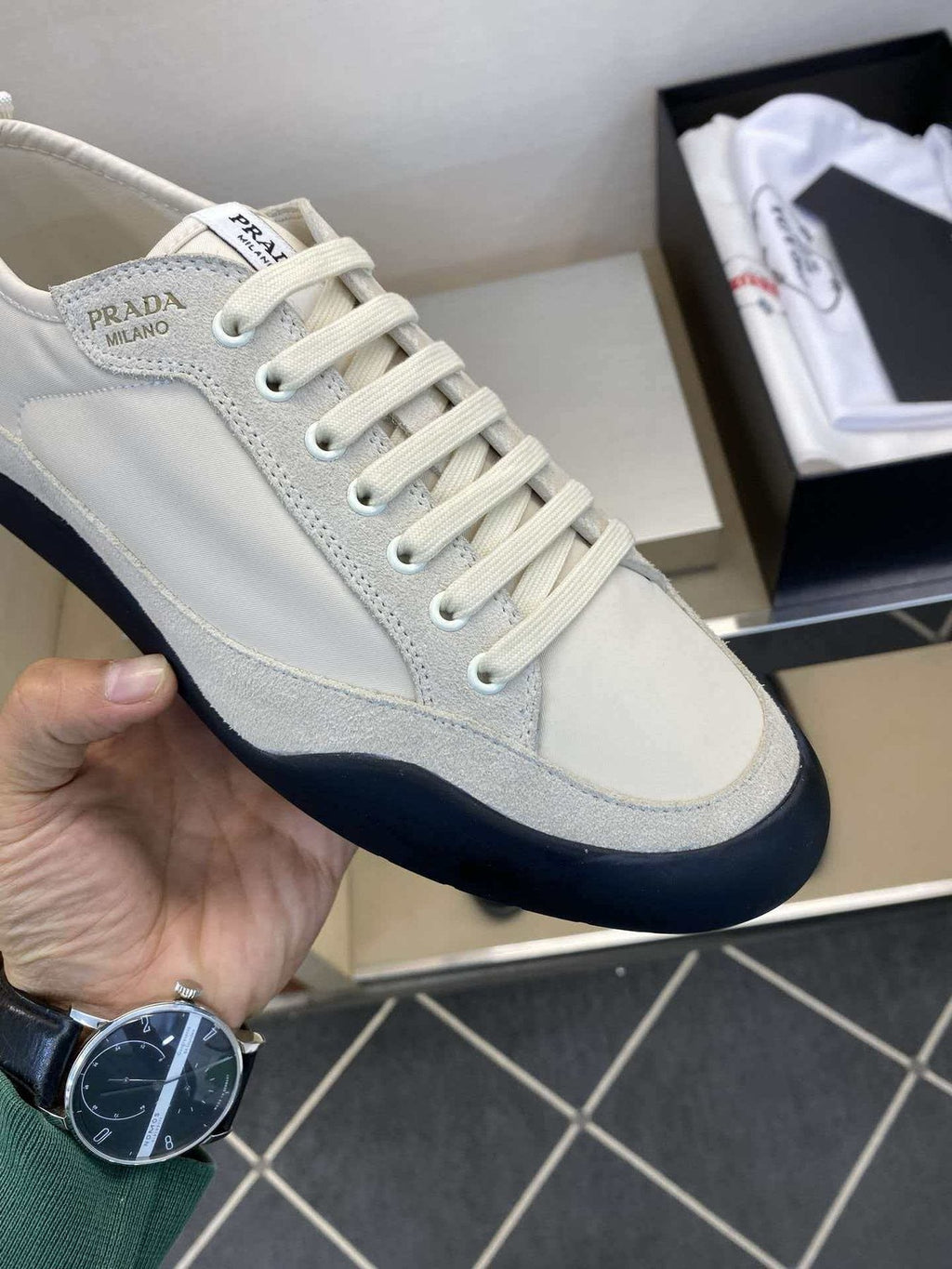 Prada Low-Top Leather Sneakers — model