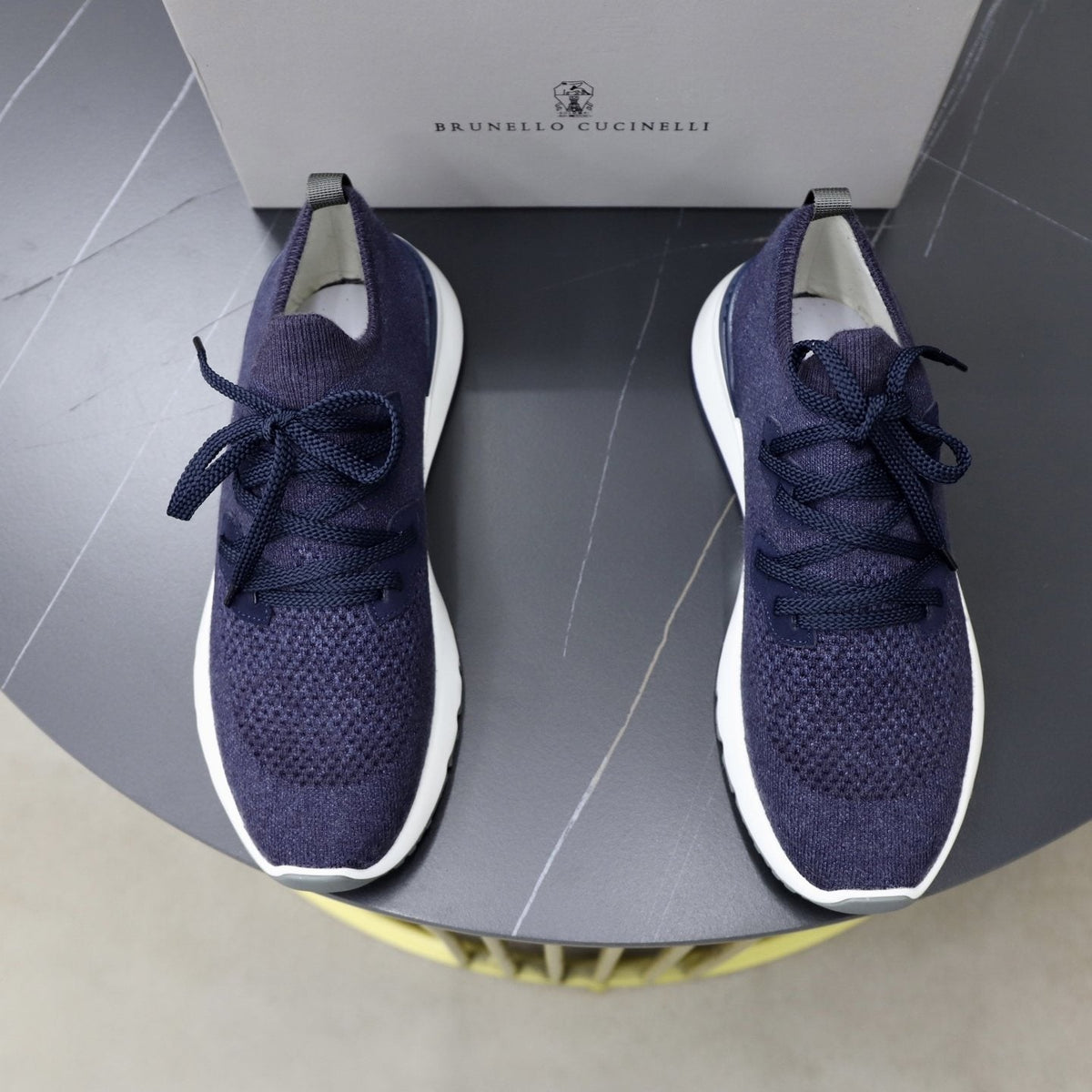 Brunello Cucinelli Dark Gray Knit Sneakers — front